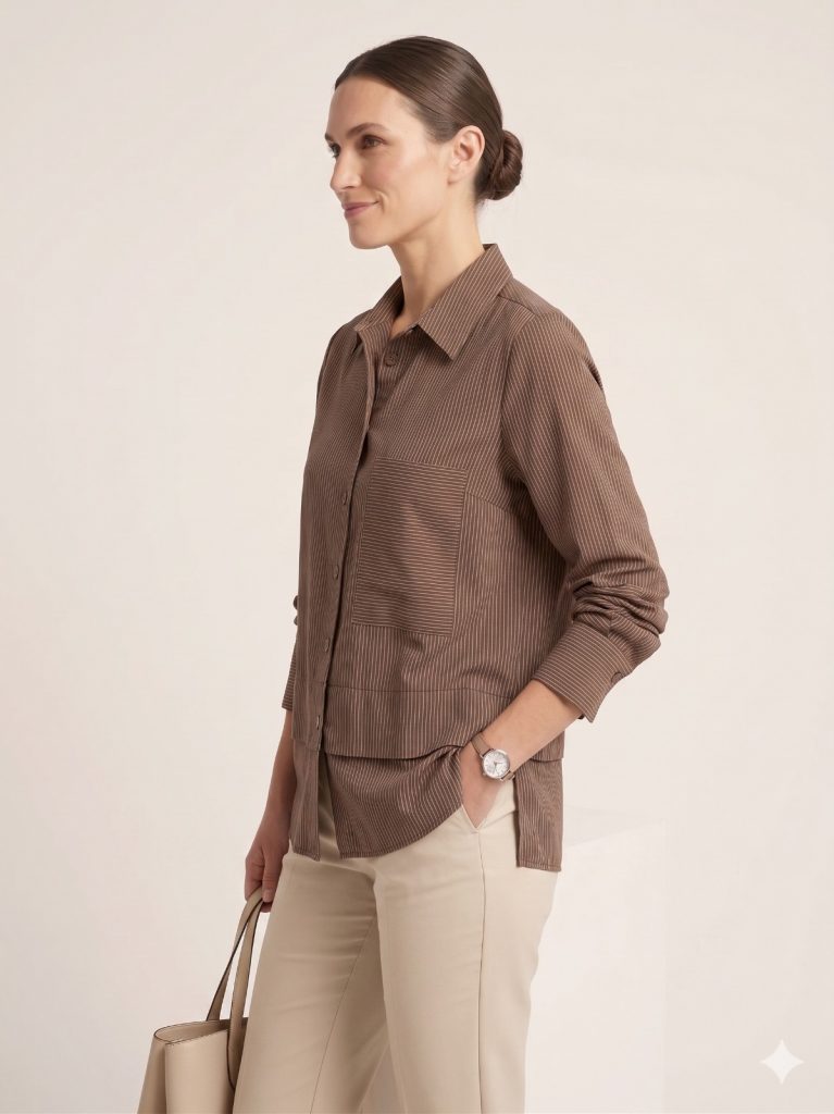 DOSSO DOSSİ  Ön Cep Detaylı Çizgili Gömlek 3896 - kahve