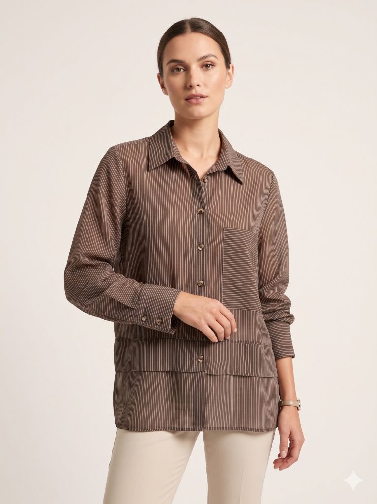 DOSSO DOSSİ  Ön Cep Detaylı Çizgili Gömlek 3896 - kahve