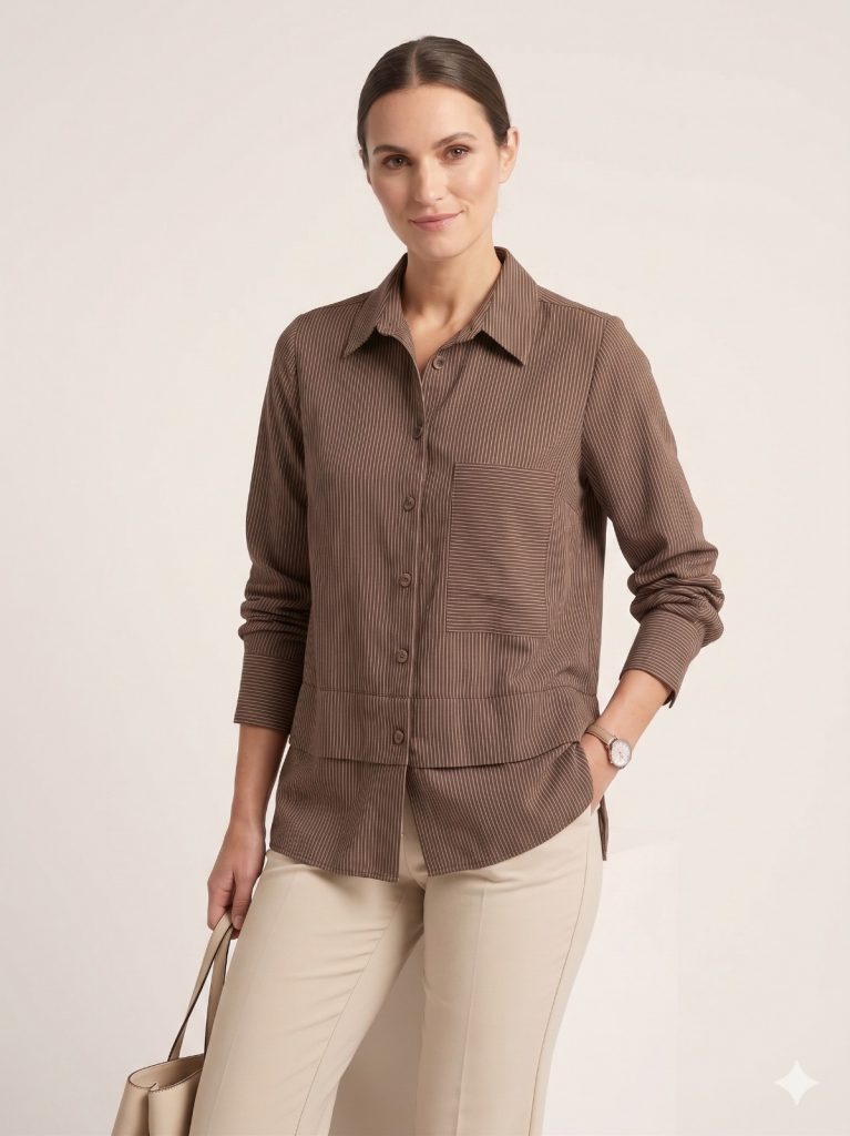 DOSSO DOSSİ  Ön Cep Detaylı Çizgili Gömlek 3896 - kahve