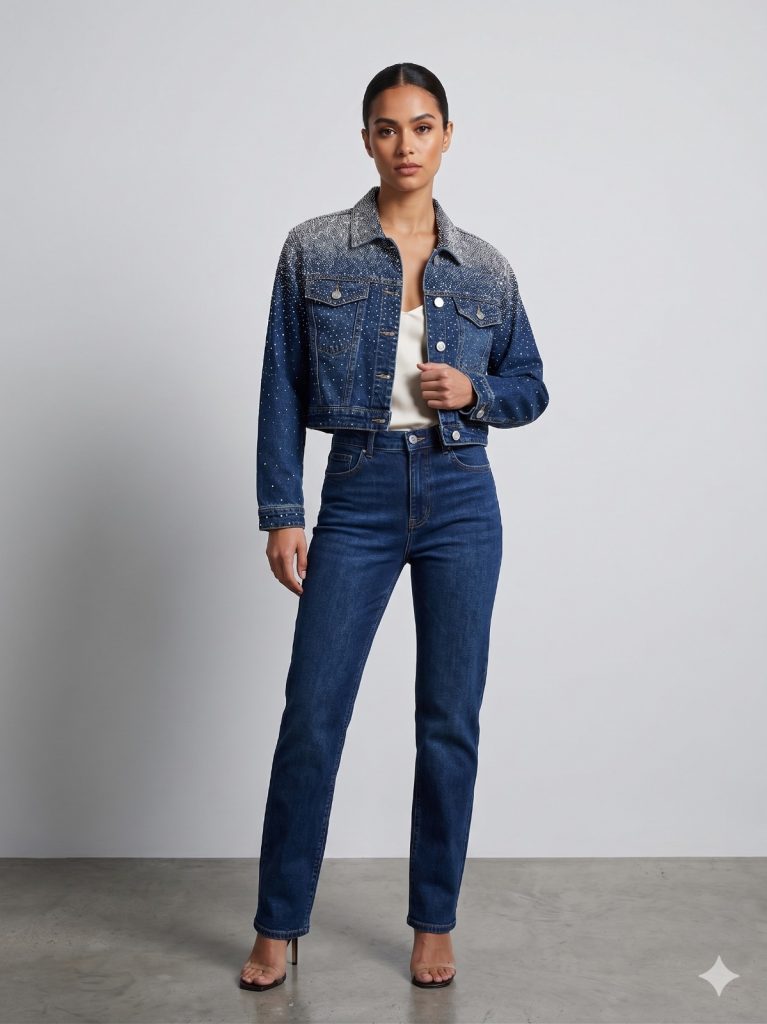 BEROSH Taş İşlemeli Ceket T820 - MAVİ