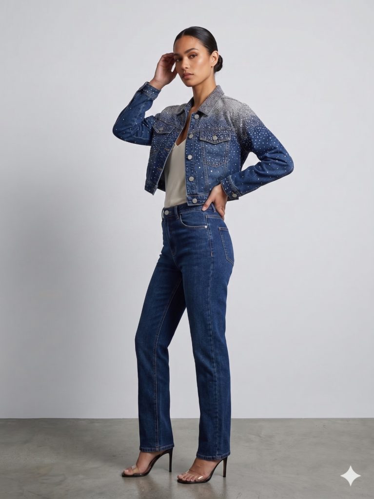 BEROSH Taş İşlemeli Ceket T820 - MAVİ