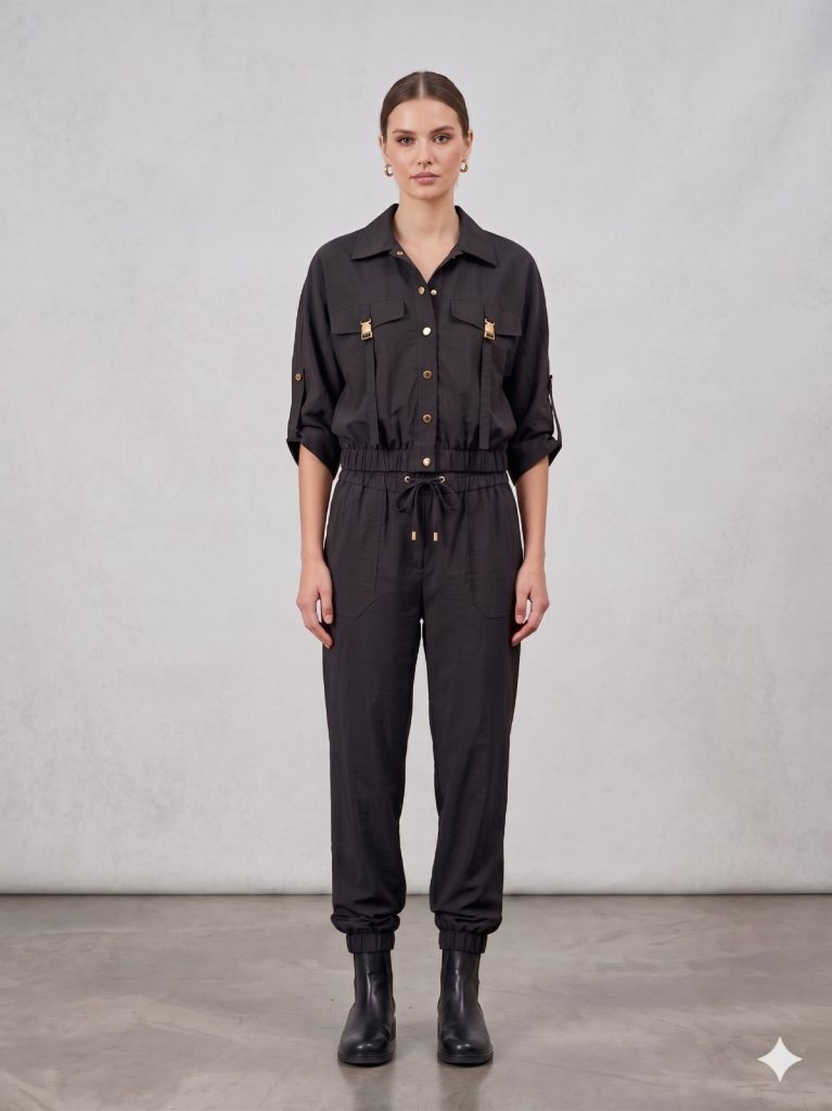 VENDİ LALUCE Kol Düğme Detaylı 2'Li Takım QC106 - Siyah