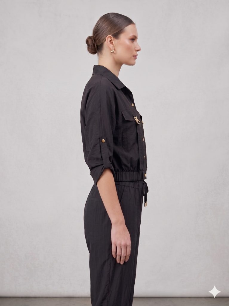 VENDİ LALUCE Kol Düğme Detaylı 2'Li Takım QC106 - Siyah