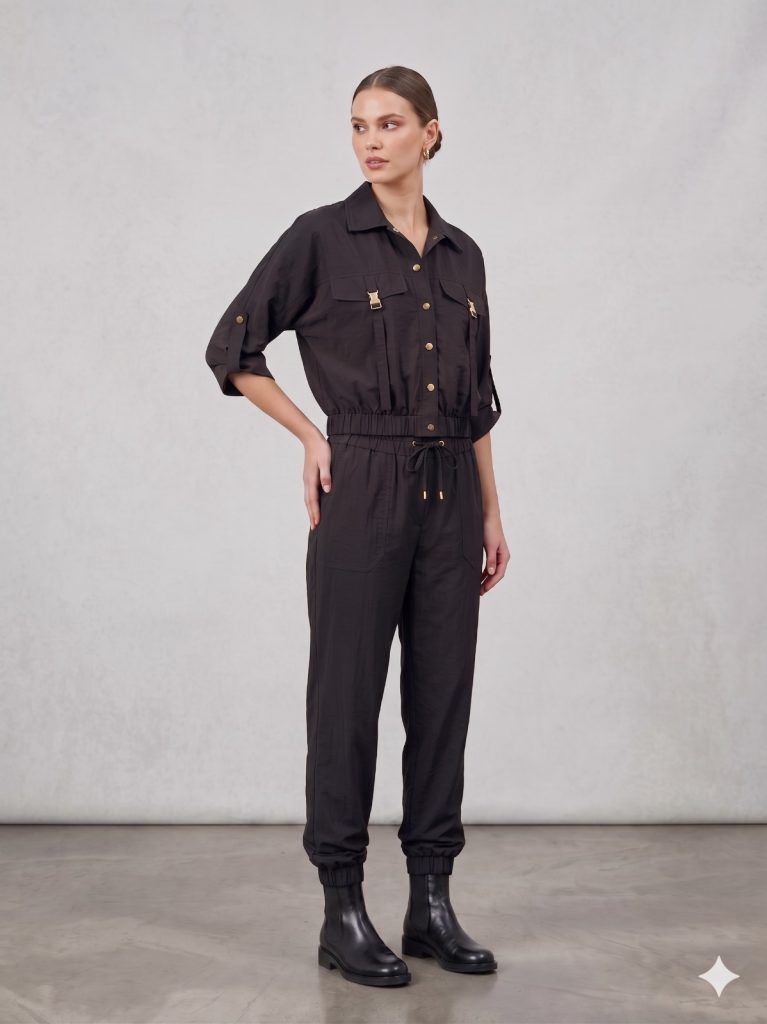 VENDİ LALUCE Kol Düğme Detaylı 2'Li Takım QC106 - Siyah