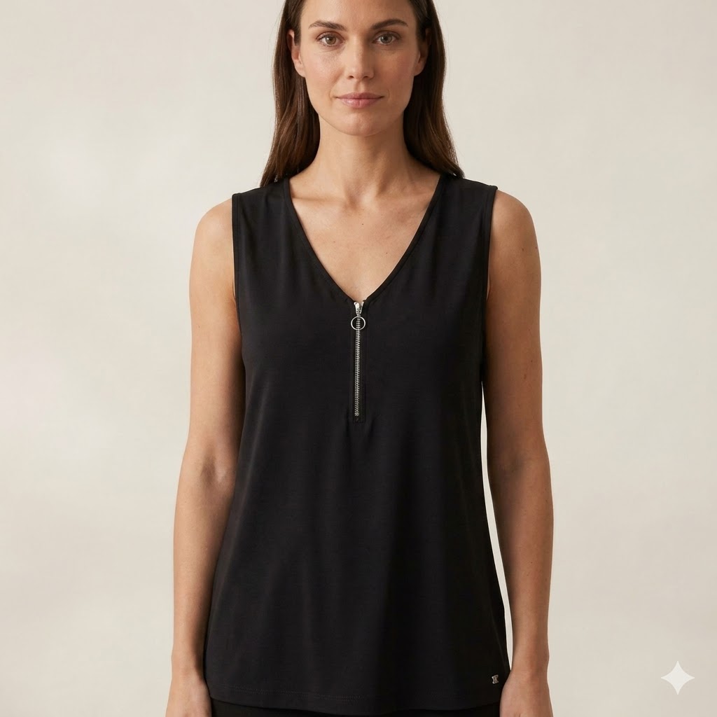 TOLGA SARAÇOĞLU Fermuar Detaylı Bluz 10853 - Siyah