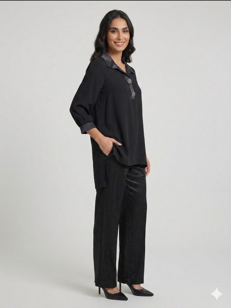 ALBA BASICO Beli Lastikli Rahat Kesim Pantolon Gömlek Takımı 6232 - Siyah