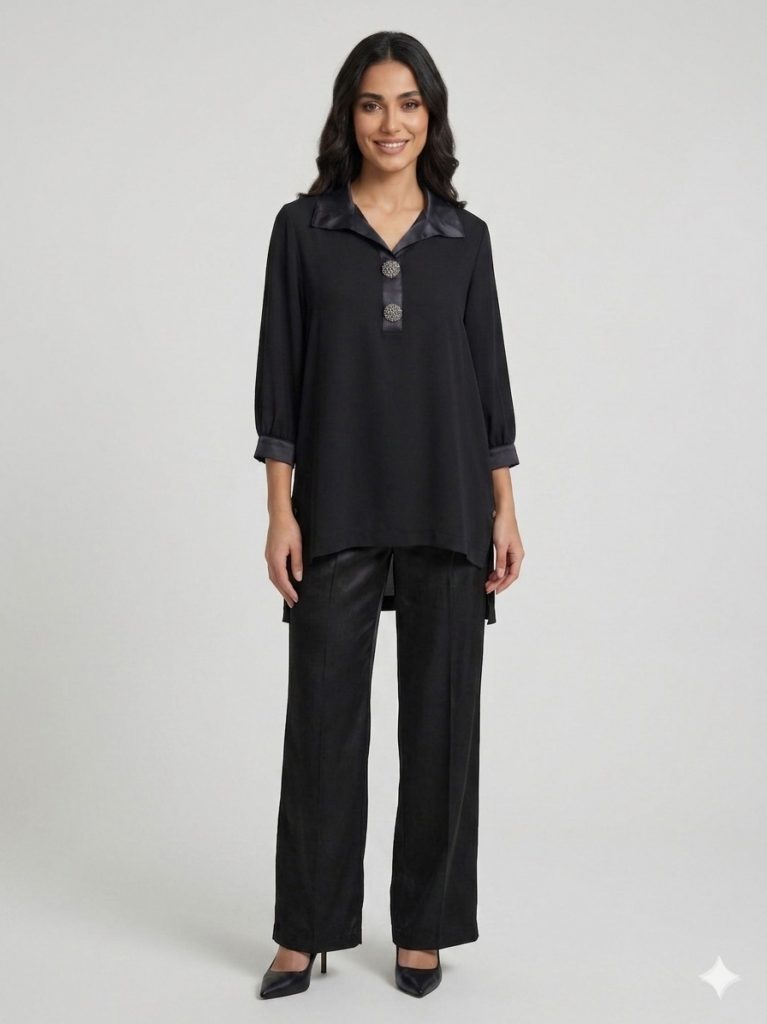 ALBA BASICO Beli Lastikli Rahat Kesim Pantolon Gömlek Takımı 6232 - Siyah