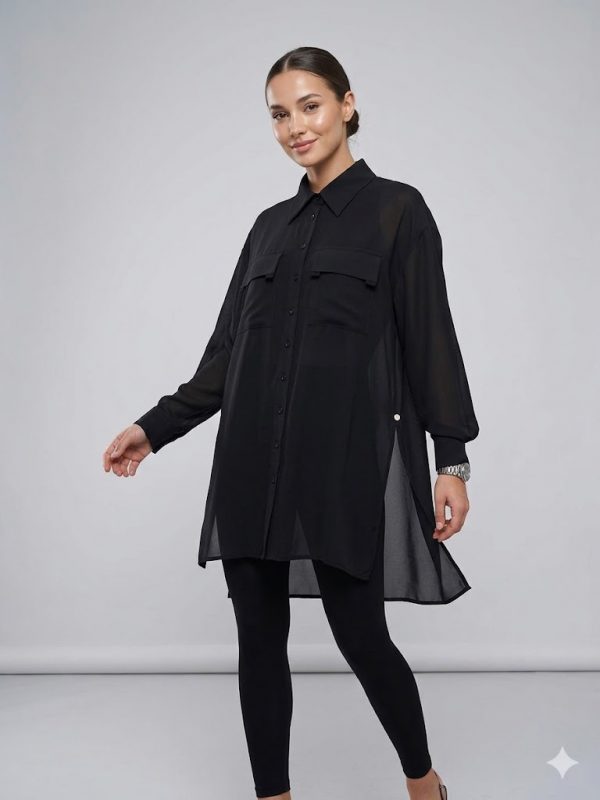 ALBA CHEEYA Göğüs Dekolteli Kapak Cepli Gömlek 6601