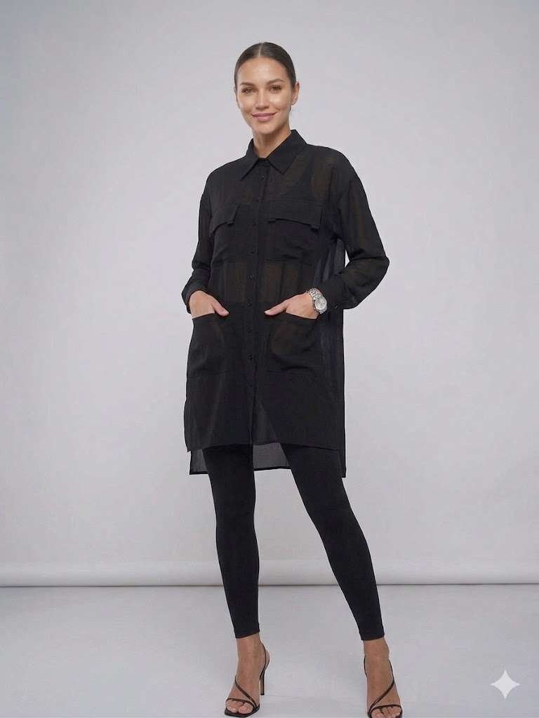 ALBA CHEEYA Göğüs Dekolteli Kapak Cepli Gömlek 6601