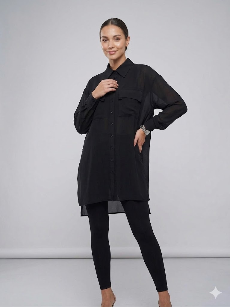 ALBA CHEEYA Göğüs Dekolteli Kapak Cepli Gömlek 6601
