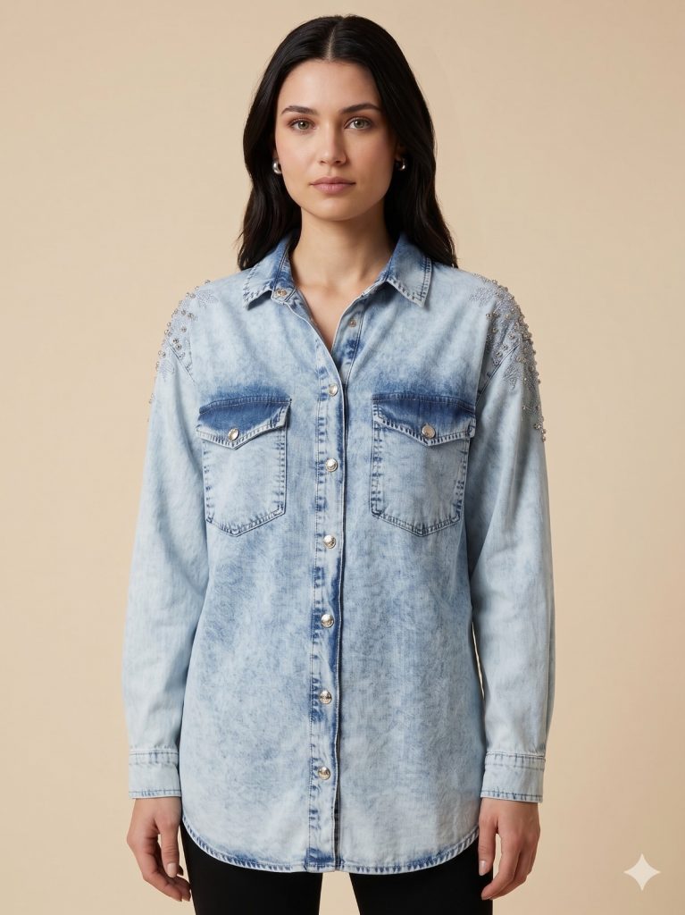 ALBA D'SHE Taş İşlemeli Gömlek 99102 - MAVİ