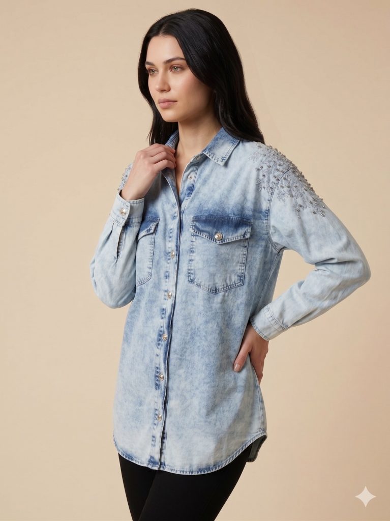 ALBA D'SHE Taş İşlemeli Gömlek 99102 - MAVİ