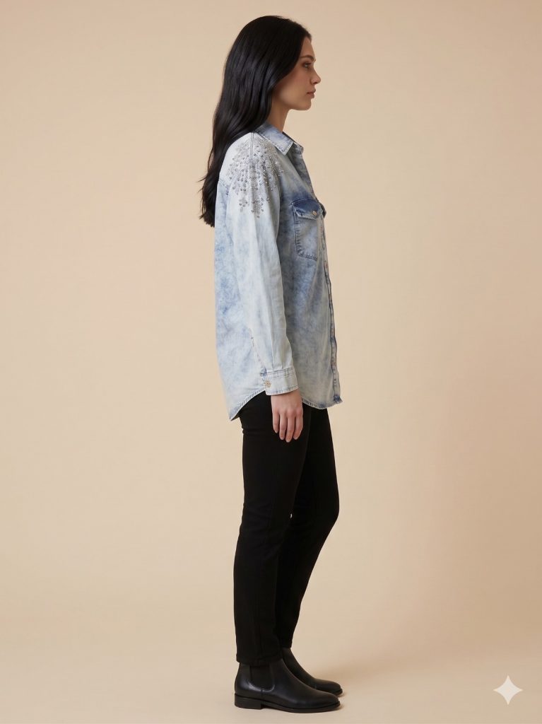 ALBA D'SHE Taş İşlemeli Gömlek 99102 - MAVİ