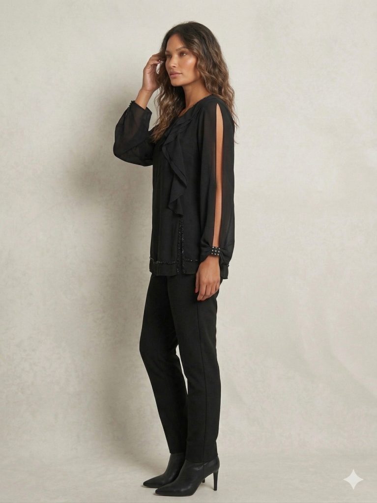 ALBA DALİDA Taş İşlemeli Şık Bluz 51502 - Siyah