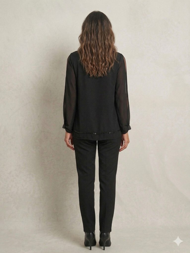 ALBA DALİDA Taş İşlemeli Şık Bluz 51502 - Siyah