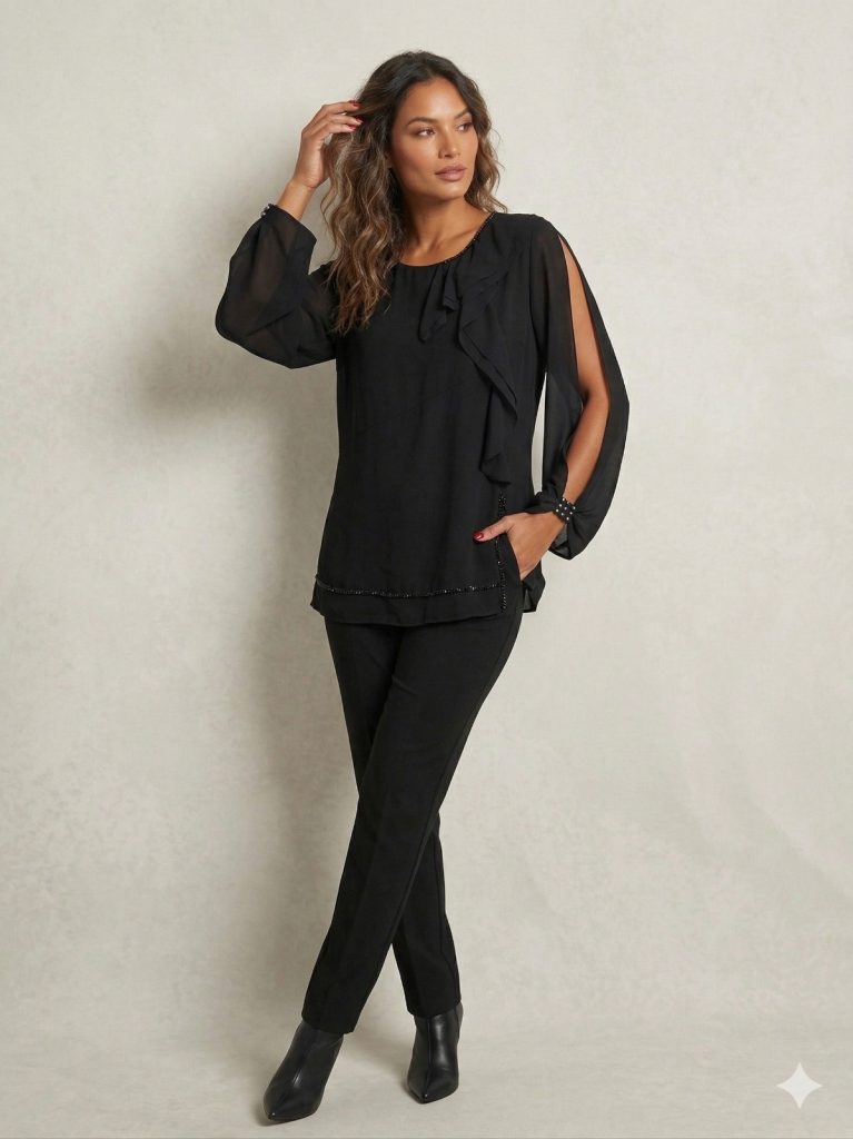 ALBA DALİDA Taş İşlemeli Şık Bluz 51502 - Siyah