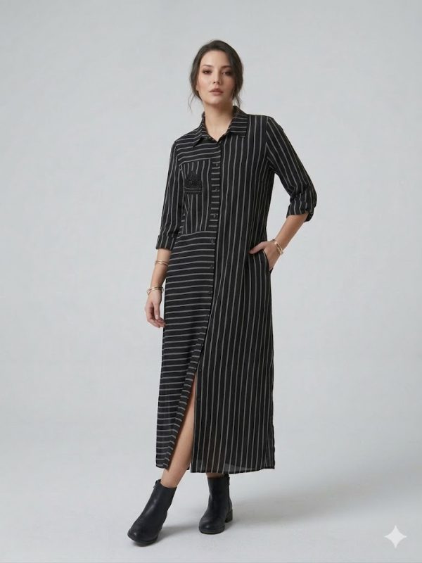 ALBA DALİDA Cep Detaylı Çizgili Elbise 51719