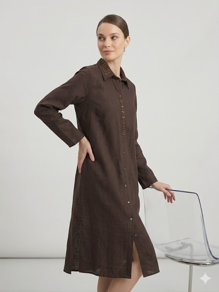 FEMİNA Boncuk İşlemeli Tunik 64440 - kahve