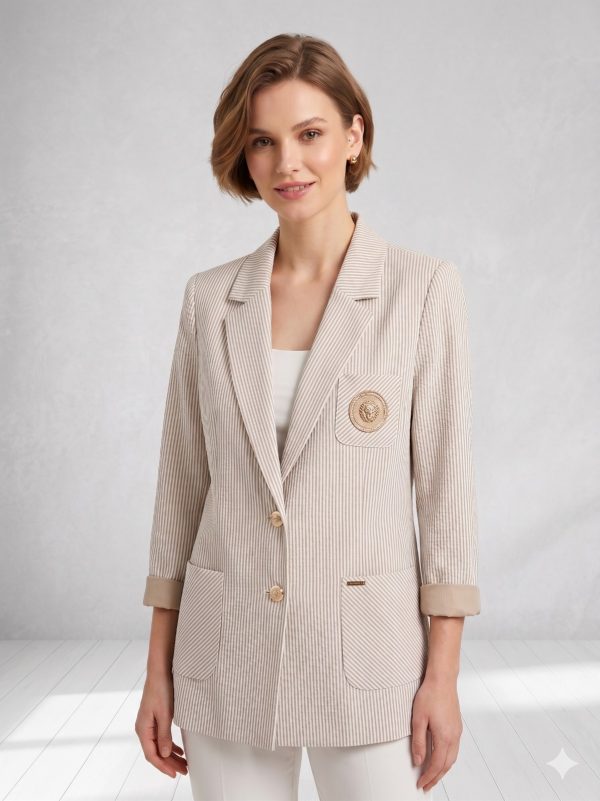 BABİLON SASİN Aksesuar Detaylı Çizgili Ceket 7708