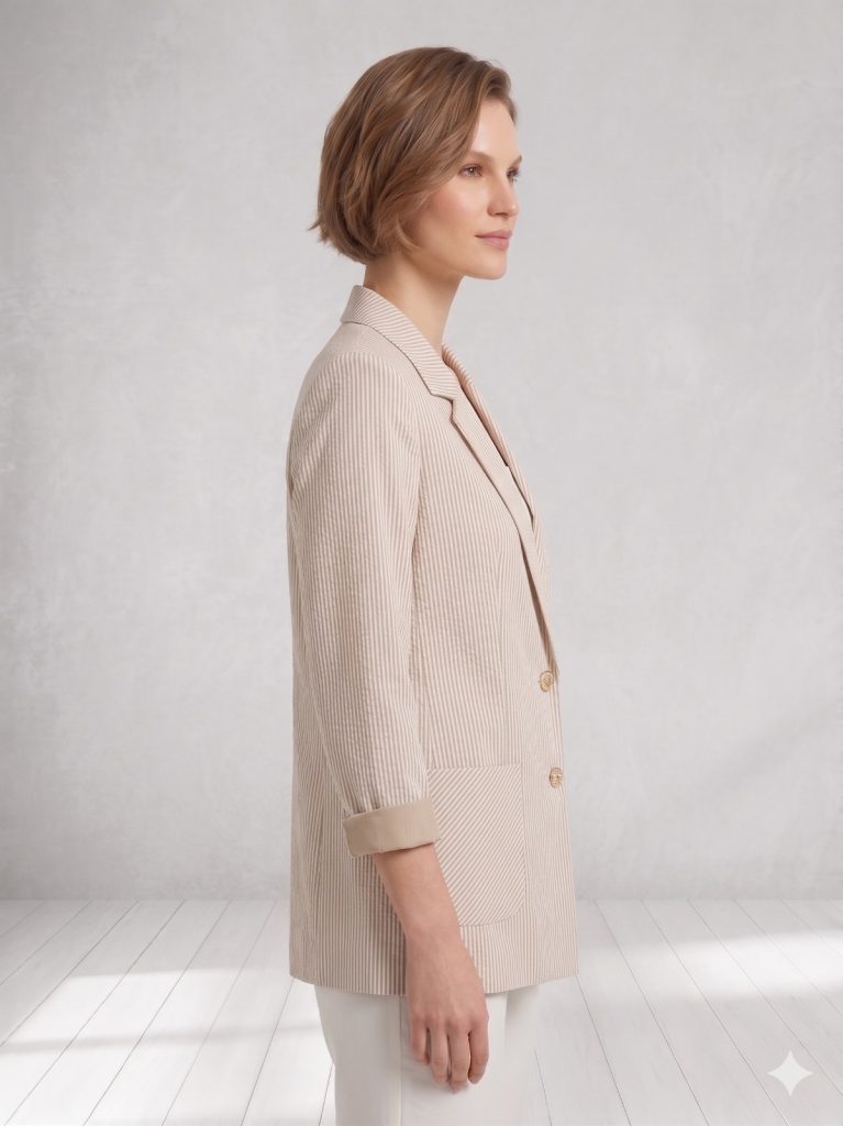 BABİLON SASİN Aksesuar Detaylı Çizgili Ceket 7708 - BEJ