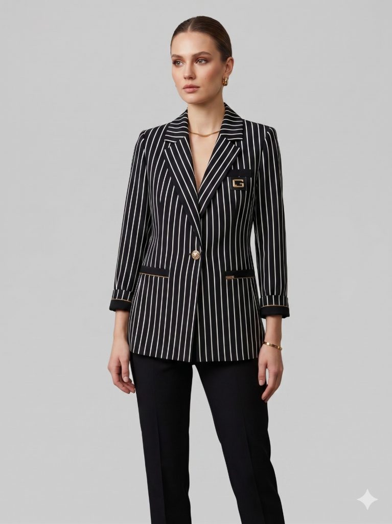 BABİLON SASİN Çizgili Ceket 7713 - Siyah