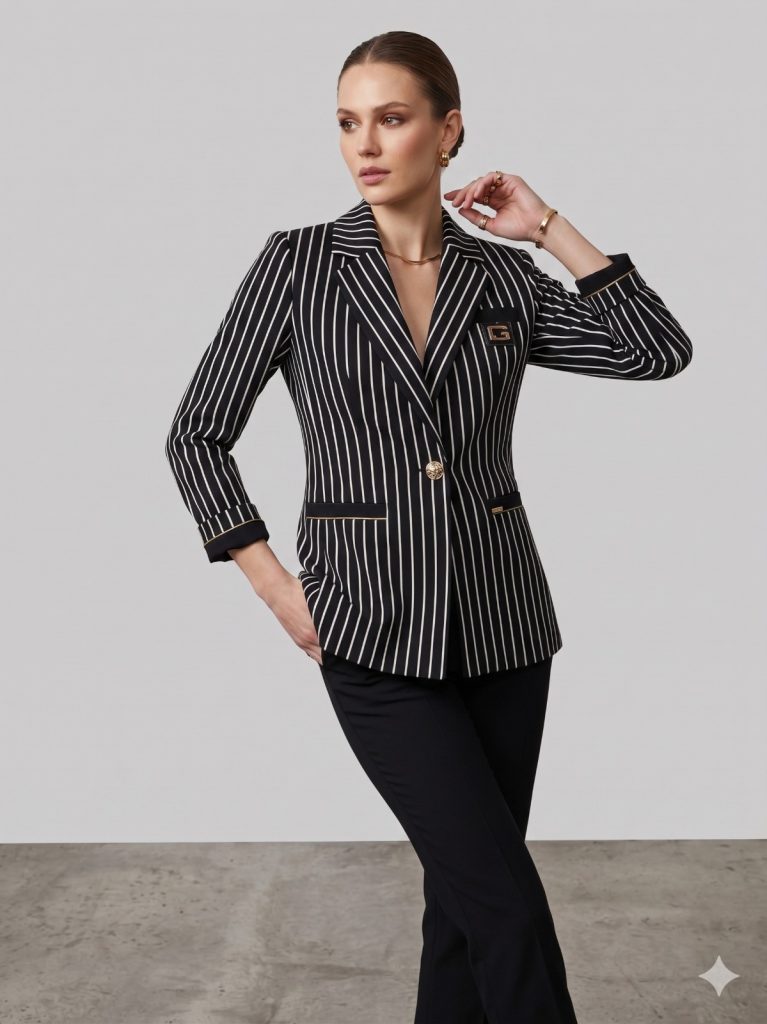 BABİLON SASİN Çizgili Ceket 7713 - Siyah