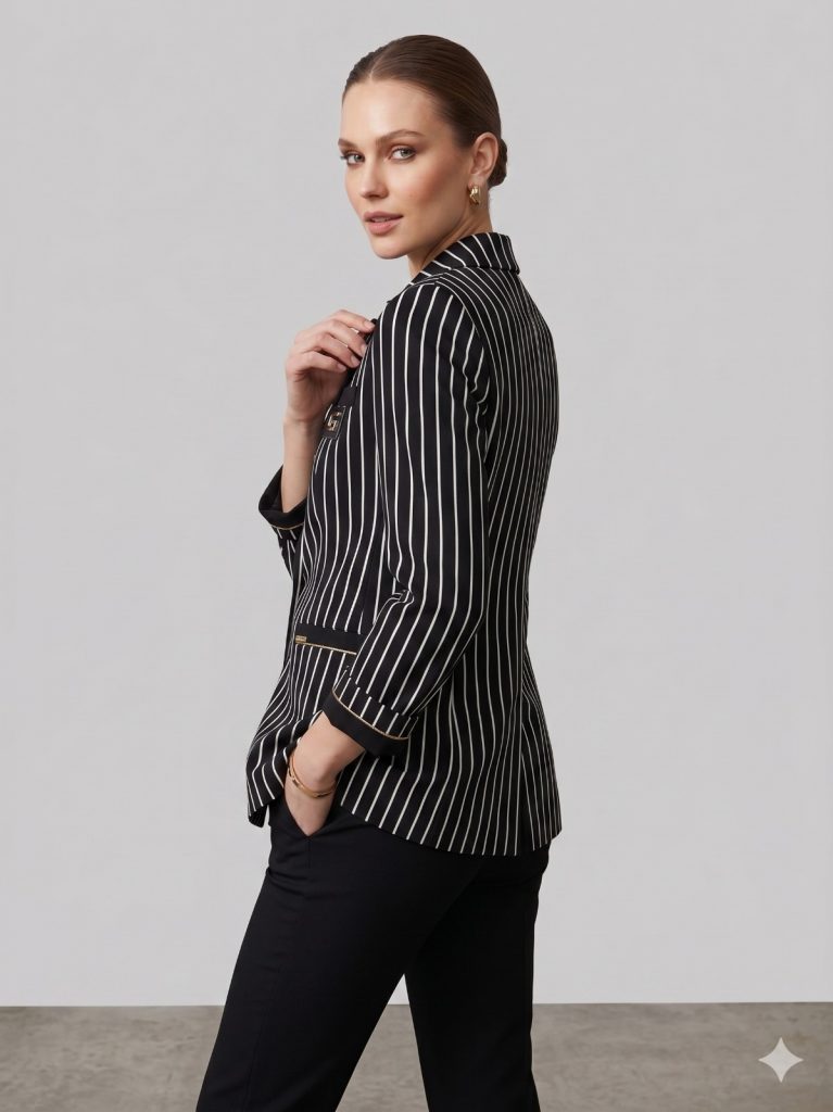 BABİLON SASİN Çizgili Ceket 7713 - Siyah