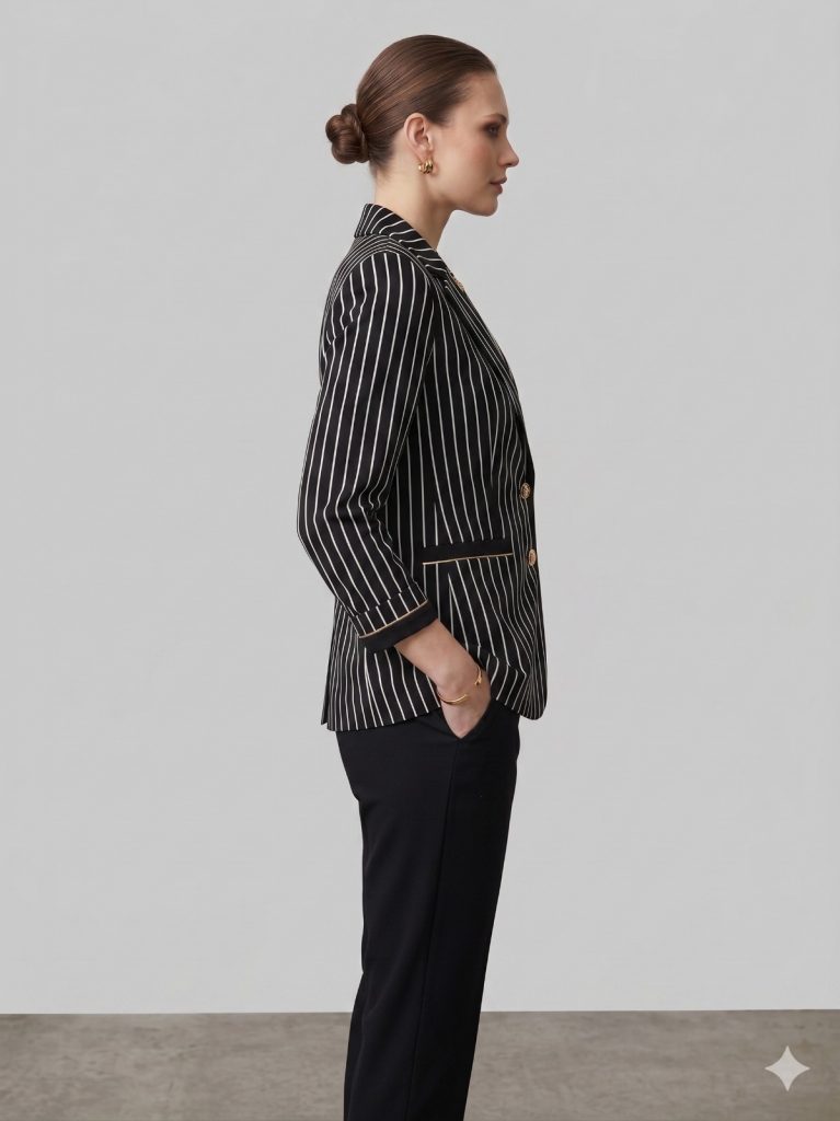 BABİLON SASİN Çizgili Ceket 7713 - Siyah