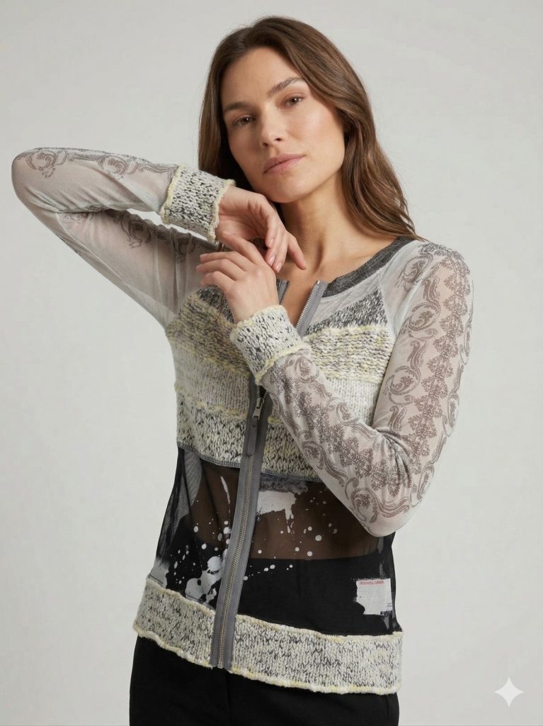 BDK Parçalı Kumaş Hırka  3361F - GRİ