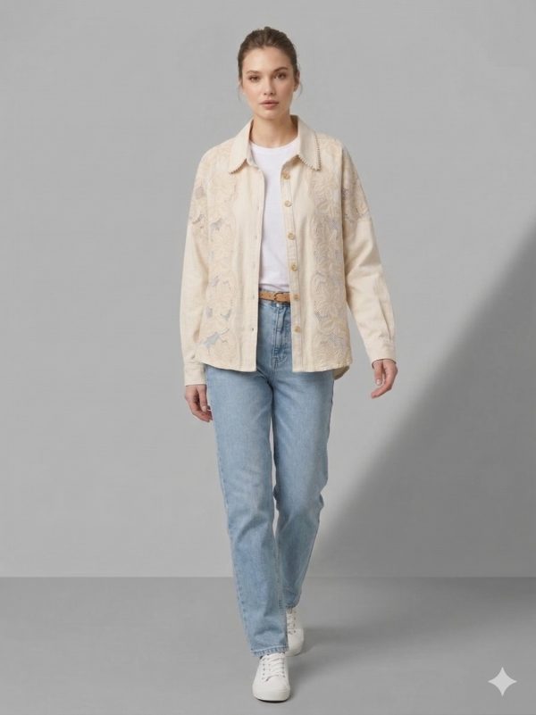 BDK Düğme Kapamalı İşlemeli Kot Gömlek 3547