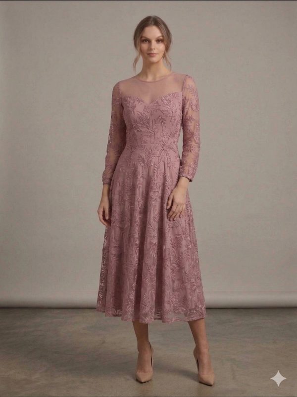 CENTİLMEN Fransız Dantel İşlemeli Midi Abiye  6340