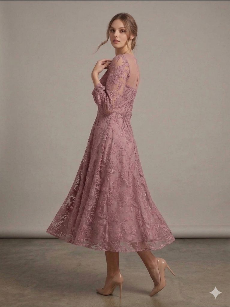 CENTİLMEN Fransız Dantel İşlemeli Midi Abiye  6340