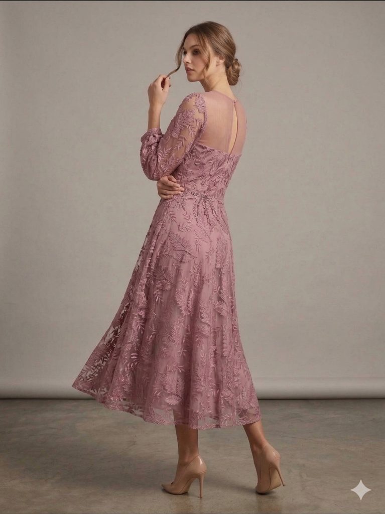 CENTİLMEN Fransız Dantel İşlemeli Midi Abiye  6340