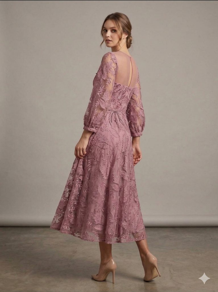 CENTİLMEN Fransız Dantel İşlemeli Midi Abiye  6340