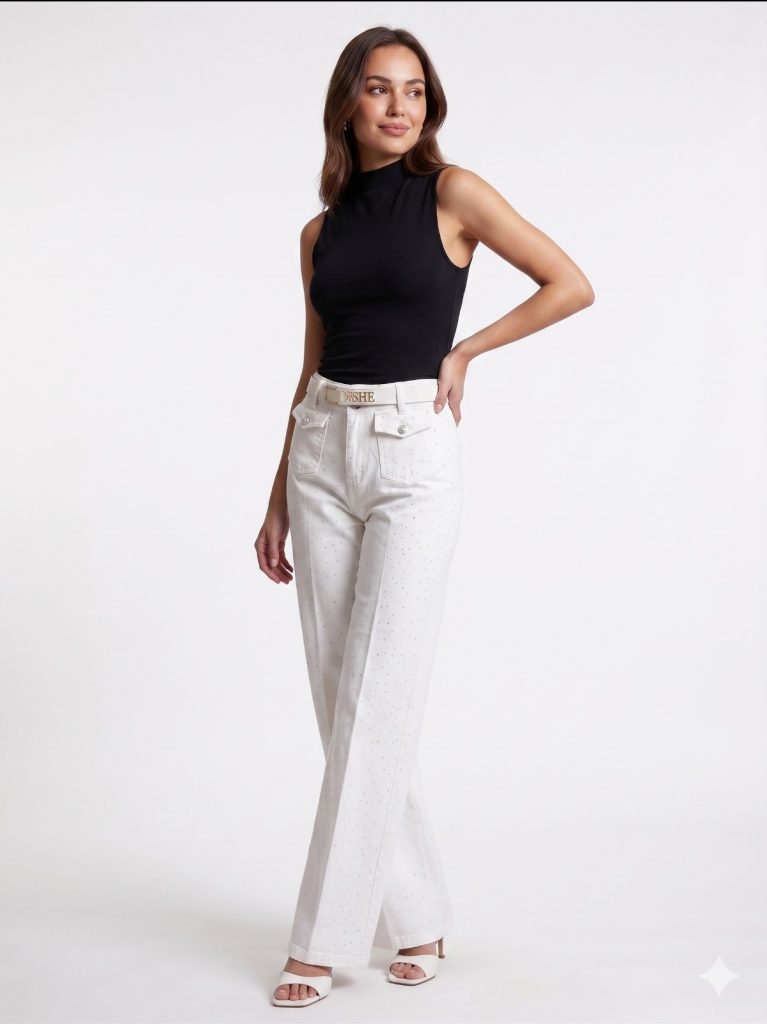 BEETHOVEN Kemer Ve Cep Detaylı Pantolon 758101 - Beyaz