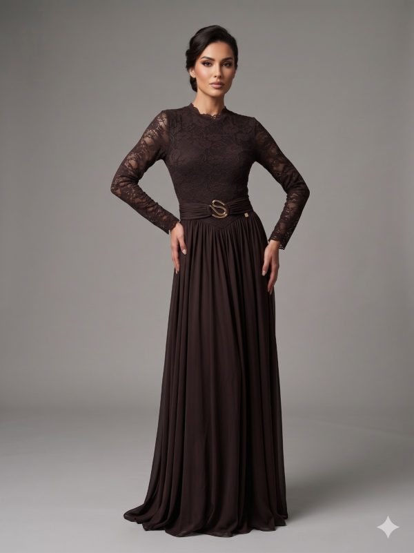 BEETHOVEN GREENWORD Kemer Detaylı Dantel İşlemeli Elbise 8644