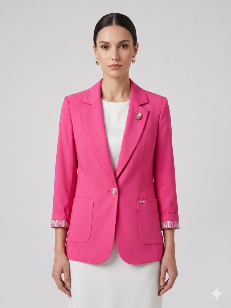 BABİLON Yarım Kol Cep Detaylı Ceket 7728 - fusya
