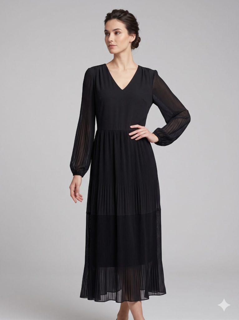 CENTİLMEN DOSSODOSSİ Pileli Elbise 7189 - Siyah