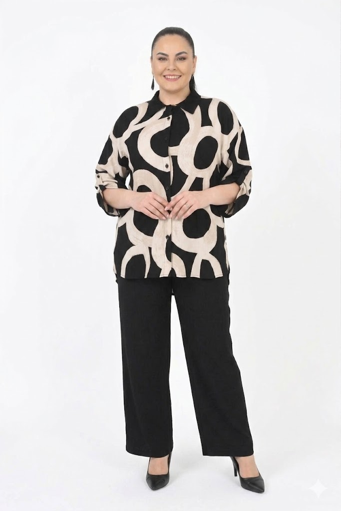 DARKMEN Desenli Gömlek Ve Pantolon Seti 5007 - Siyah