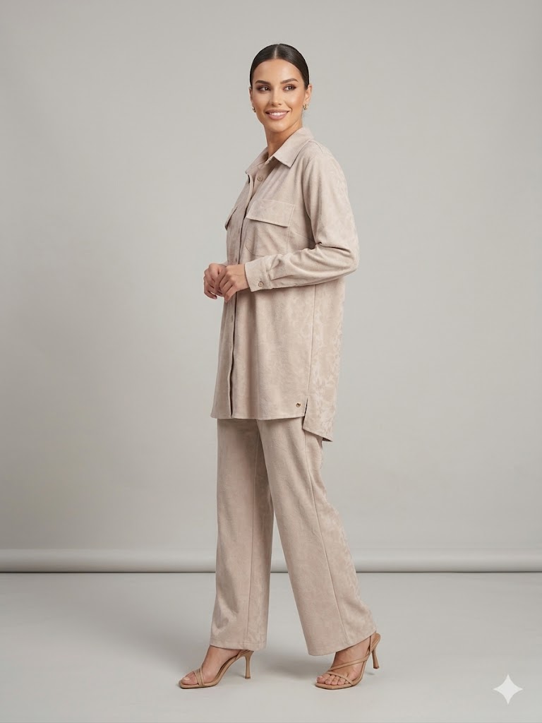 SEDNA Kendinden Desen İşlemeli Gömlek 7013 - BEJ