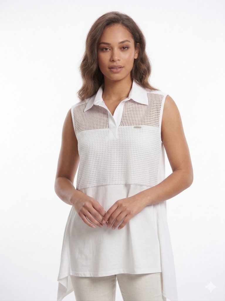 DAİDO File Detaylı Kolsuz Bluz 04813 - EKRU