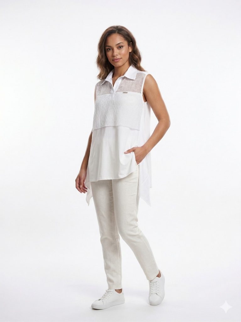 DAİDO File Detaylı Kolsuz Bluz 04813 - EKRU