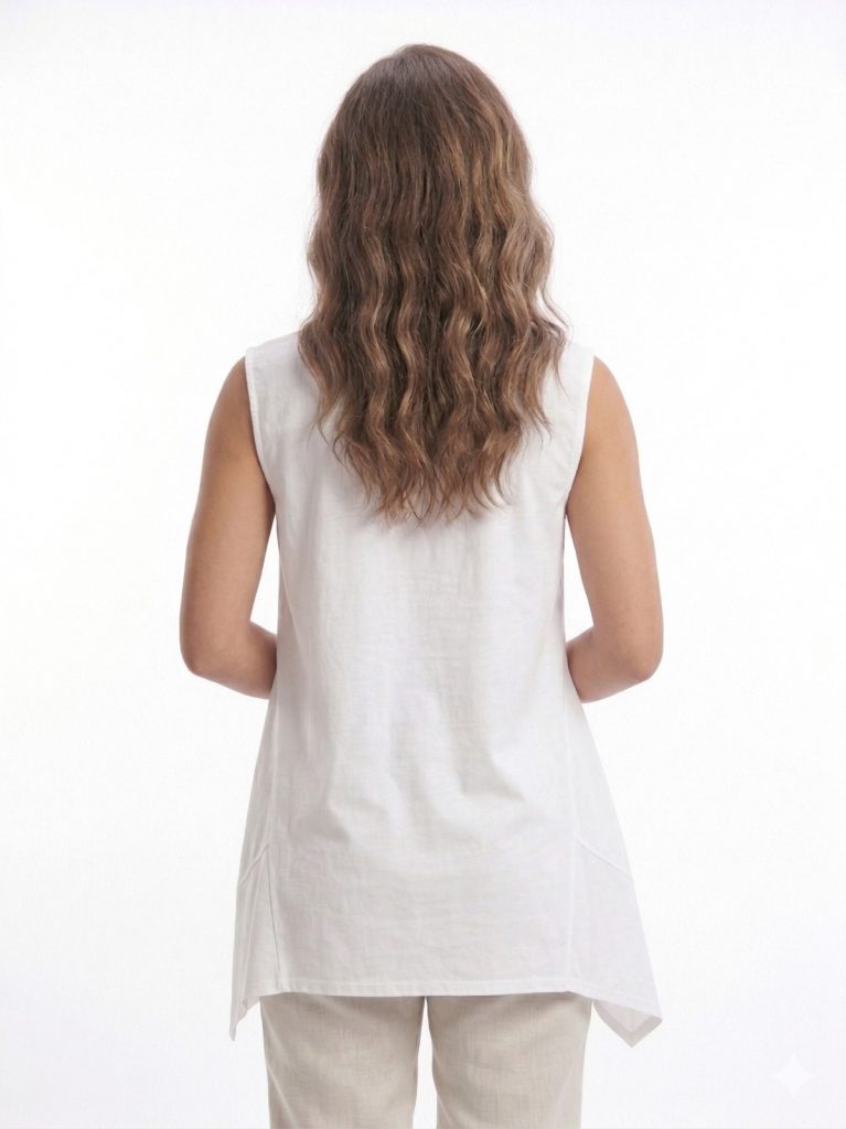 DAİDO File Detaylı Kolsuz Bluz 04813 - EKRU