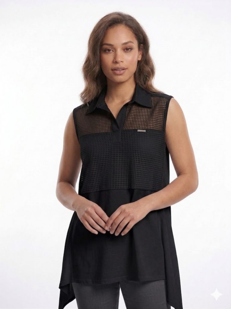 DAİDO File Detaylı Kolsuz Bluz 04813 - Siyah