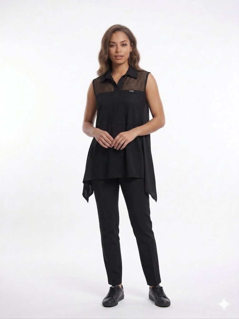 DAİDO File Detaylı Kolsuz Bluz 04813 - Siyah