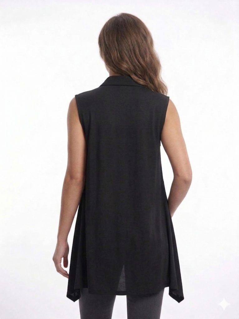 DAİDO File Detaylı Kolsuz Bluz 04813 - Siyah