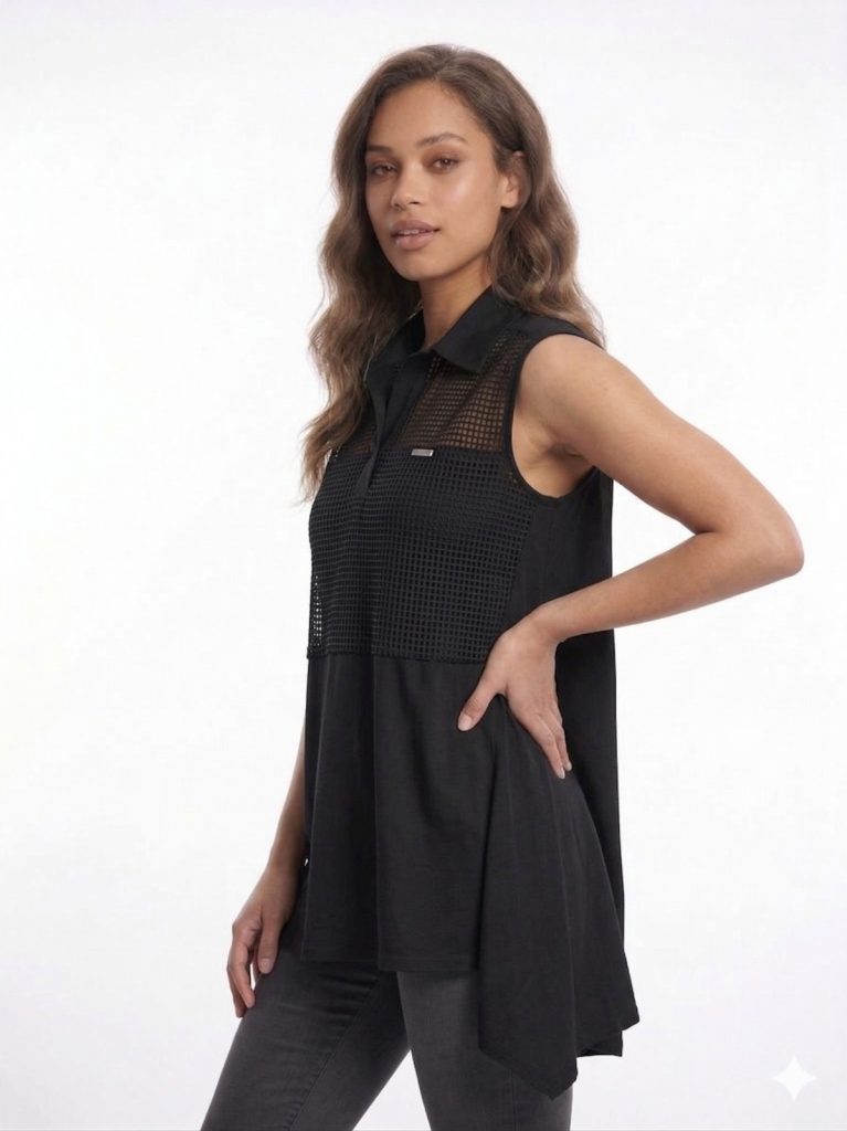 DAİDO File Detaylı Kolsuz Bluz 04813 - Siyah