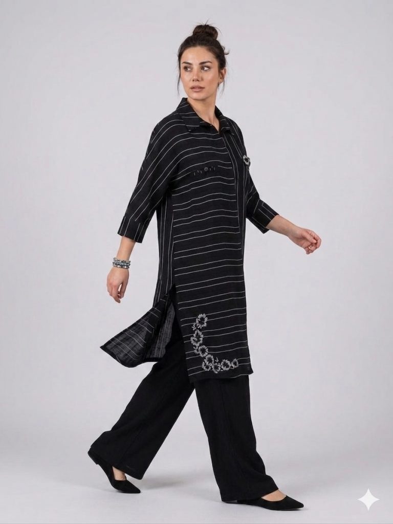 DARKMEN Çizgili Desenli 2'Li Takım 4021 - Siyah