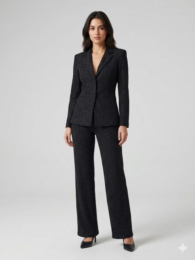 DE WHİTE'S Simli Kumaş Bol Paça Pantolon 22610 - Siyah