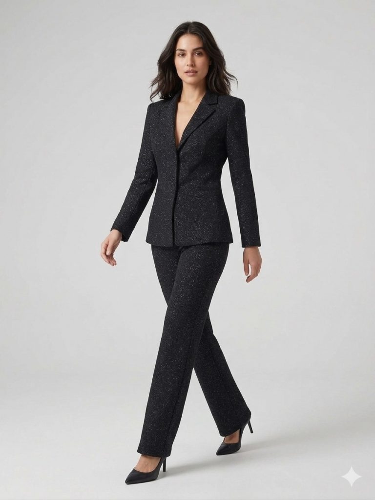 DE WHİTE'S Simli Kumaş Bol Paça Pantolon 22610 - Siyah